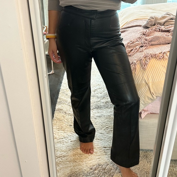 VINTAGE GENUINE LEATHER PANTS High Rise Straight Leg Bootcut Leather Pants - Picture 2 of 8